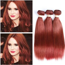 Brazilian Reddish Brown Human Hair Weave Bundles 3Pcs Coloured #33 Auburn Virgin Remy Human Hair Extensions Straight Double Wefts 10-30"