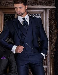 High Quality One Button Navy Blue Groom Tuxedos Notch Lapel Groomsmen Best Man Suits Mens Wedding Suits (Jacket+Pants+Vest+Tie) NO:1165