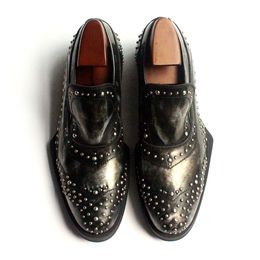 High Quality Handmade Mens Oxfords Cow leather Rivets Fashion British Style Male Wedding Party Dress Shoes