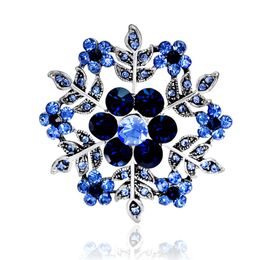 Silver Plated Crystal Snowflake Brooches Wedding Bouquet Royal Blue Rhinestone Brooch Pins For Women Wedding Accessoris