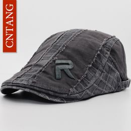 CNTANG Vintage Beret For Men Summer Fashion Flat Hat Casual Visor Caps Brand Retro Men Cotton Cap Button Adjustable