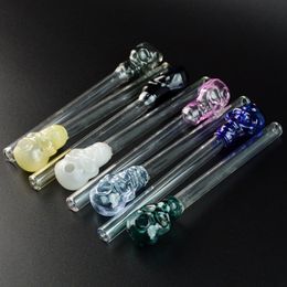 100pc DHL Skull Glass Oil Burner Mini Pipe Oil Burner Colourful Glass Pipes Pyrex Pipe 8 Colours Straight Tube Pipes Smoking Pipe SW13