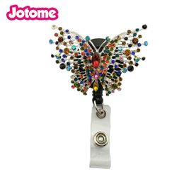 50PCS/Lot Hospital Officer Multi Colour Crystal Nurse Butterfly yoyo Retractable Id Name Badge Reel