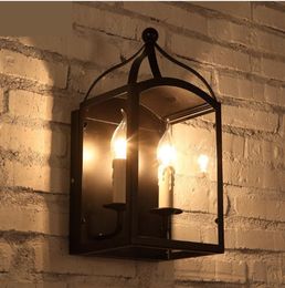 -Regron Retro Vintage Metallic Französisch 2-Kerzen Glas Lampe Eisen Candlestick Wandleuchten Cafe Castle Korridor Esszimmer Loft Art Deco