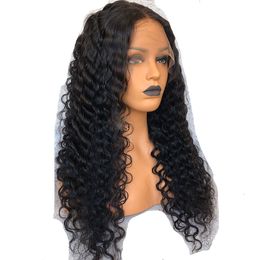 360 Lace Frontal Wig Pre-Plucked Natural Hairline Lace Front Human Hair Wigs For Black Women Deep Curly Wig With Baby Hair Black Color 12"