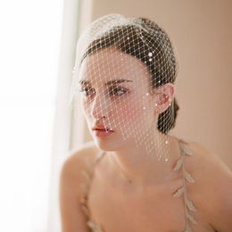 Vintage Wedding Veils Face Blusher Hair Pieces One Tier With Beads Short Headpieces Bridal Veils #V009