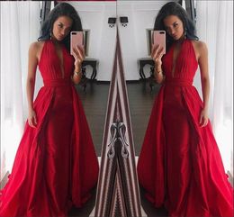 Red Halter Top V-neck Dresses Evening Wear Pleats Tiered Skirt 2019 Backless Elegant Formal Gowns Plus Size Pageant Dress Girl Party Dress