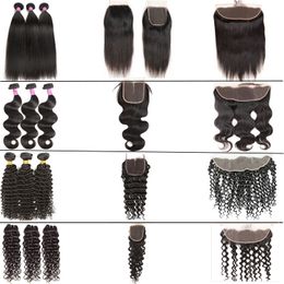 Malaysian Human Hair Bundles With 4x4 Lace Closure Body Wave Straight Deep Water Wave Brazilian Virgin Hair Weaves With Closure