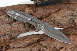 new arrival Grey Flipper Folding Knife Damascus Steel Blade TC4 Titanium Alloy Handle Outdoor Camping Hiking EDC Pocket Knives