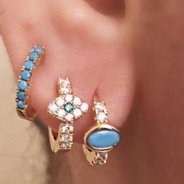 BLUE turquoise gemstone hoop earring small dainty hoops cz round circle minimal delicate women girl gift MINI HOOP