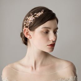 Romantic Gold Pearl Bridal Hairband Wedding Hair Accessories Crystals Bridal Hair Bohemian Pearls Headpiece Coronas de la boda CPA194d