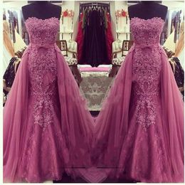 Exquisite Lace Mermaid Evening Dresses With Detachable Skirt Arabic Party Formal Long Prom Dresses Custom Robe De Soiree Pageant Gowns