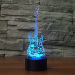 3D Light Electric Guitar Bass Model Illusion 3D Lamp LED 7 Colors USB Touch Desk #T56