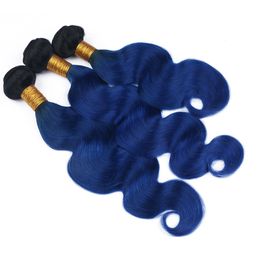 -Ombre blu scuro peruviano estensioni di trama dei capelli umani onda del corpo ondulato # 1B / blu due toni ombre tessuto dei capelli umani vergini fasci 3 pezzi lotto