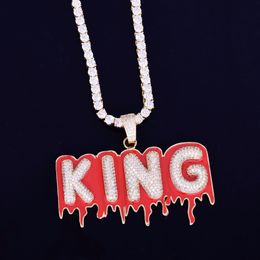 Custom Name Red Oil Crushing Drip letter Chain Necklaces & Pendant Zircon Men's Hip Hop Jewelry with 4mm tennis Chain