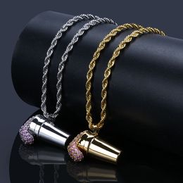 Hip Hop Iced Out Micro Pave Zircon Styrofoam Cup Pendants Necklaces Bling Bling Jewelry with 24 inch Rope Chain