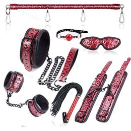 7pcs Bondage Couple Restraint Roleplay Set Spreader Bar Cuffs Whip Collar Kit Toy #R78