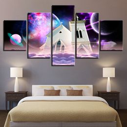 church poster UK - Canvas HD Prints Poster Home Wall Art Framework 5 Pieces Church Jesus Christ Painting Abstract Planet Pictures Living Room Decor
