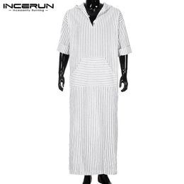 Arab Clothes Men Robe Islamic Arabe Bathrobe Kaftan Long Dress Full Length Robe White Stripe Lounge Gown Saudi Arabia Hombre