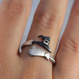 Cute Halloween Decoracion Jewellery Women Rings Witch Hats Broom Mop Pumpkin Lamp Alloy Finger Rings Hollow Out Men's Ring #288604