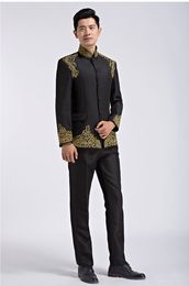 Traditional Men's Tang Suit Sets male vestido long Sleeve jacket+ Pant Chinese style embroidered Suit Chinese tunic men's ethnic clothing
