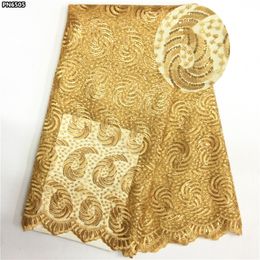 Heißer Verkauf goldene Französisch Spitze Stoff Hohe Qualität Schöne Afrikanische Spitzenstoffe Für Nigerianischen Hochzeitskleid PN65