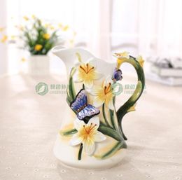 new ceramic creative butterfly flowers vase coffee pot home decor crafts room wedding decorations handicraft porcelain figurines