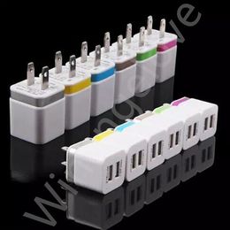 Colorful daul usb ports 2.1A+1A Paint ring US Eu ac home wall charger power adapter for iphone 6 7 8 Samsung