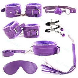 Bondage 7pcs ForeplayRestraint Faux Leather Collar Whip Wrist Ankle Cuffs Blindfold Gag #G94