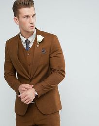 New Style Groomsmen Brown Groom Tuxedos Notch Lapel Men Suits Wedding Best Man Bridegroom (Jacket + Pants + Vest + Tie) L108