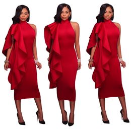 Cheap Red One Shoulder Empire Waist Dress