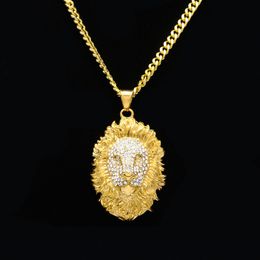 Mens gelado fora pingente hip hop colar jóias moda ouro leão cabeça colares