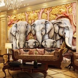 Custom Mural Wallpaper European Style 3D Stereoscopic Relief Elephant Wall Painting Living Room TV Backdrop Wallpaper Home Decor