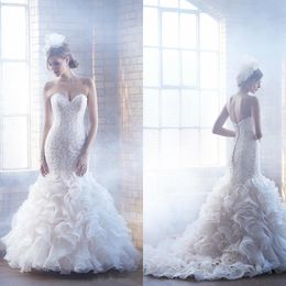 elegant lace sweetheart wedding dresses beaded ruffles skirt organza mwemaid bridal gowns custom made robe de marie soire