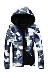 Men Hooded Collar Down Jackets Camouflage Reversible Coat Online Cheap Warm Jacket Zipper Hoodies Free Shipping