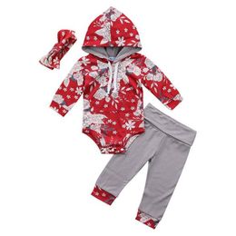 2018 Spring Newborn Baby Girl Clothes Cotton Long Sleeve Floral Hooded Romper Bodysuit Tops + Long Pants + Headband 3PCS Kids Clothing Set