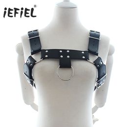 iEFiEL Update Mens Adult Black PU Leather Adjustable Chest Half Harness Belts Male Adults Sex Inside and Outside Party Style