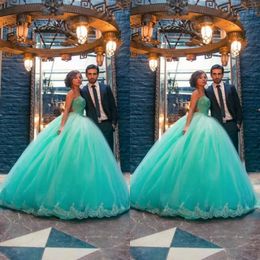 Stunning 2018 Green Ball Gown Wedding Dresses Strapless Neckline Beaded Lace Bodice Puffy Skirt Tulle Vestidos De Novia