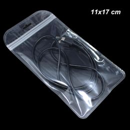 200pcs/lot 11x17cm Clear Zipper Lock Reusable Hang Hole Crafts Packaging Bags Poly Plastic Digital Charger Line Packing Pouch for USB Cables