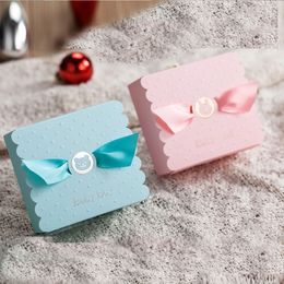 50X Lovely Candy Boxes Birthday Pink Blue Baby Christening Kid Boy Girl Decoration Baptism Baby Shower Paper Favors Gift Box For Guest