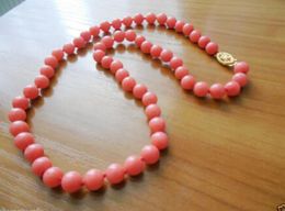 Wonderful Lucky 8mm Banquet Natural Salmon Pink Sea Coral Necklace wide
