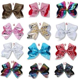 INS 12 colors Hair bow 8" Barrettes girl Rainbow Bowknot Mermaid barrettes Christmas Hair bows kids Hairbows Accessory 4th of july