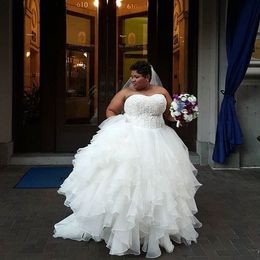 Stunning Ball Gown Plus size Wedding Dresses Cheap Sweetheart Ruffles Organza Applique Corset Back For Black Women Wedding Bridal Gowns