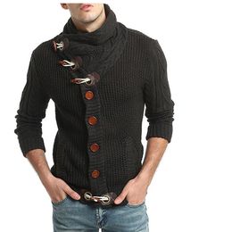 Men's Rurtleneck Sweater Fashion Design Buttons Winter Warm Long Sleeve Knit Jumper High Neck Sweater Europe Style Knitwear