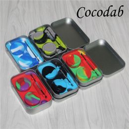 silicone container kit set for glass water pipes food grade silicone jar for smoking pipes tin metal box with silicone containers dab tools