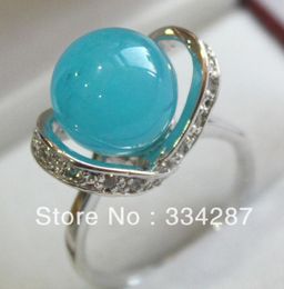 Beautiful Silver stone 12MM Beads Women's Gift Fashion Jewelry Ring