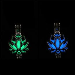 Silver Glow in the Dark Beads Lotus Oysters Cage Locket Pendant Aromatherapy Perfume Essential Oils Diffuser