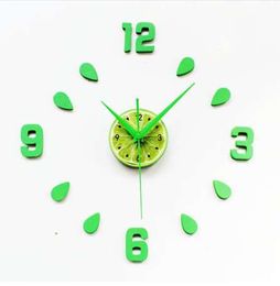 DIY Wall Clock Saat Reloj Combination Wall Sticker Self-adhesive Clock Relogio de parede Creative Green lemon Living room clocks