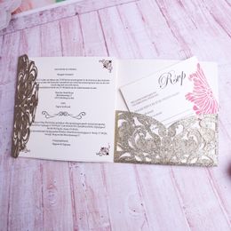 2020 Champagne Gold Glitter Square Wedding / Birthday/ Graduation Engageme Invitations Cards- Free Printing+ Free DHL Shipping to US/ Canada
