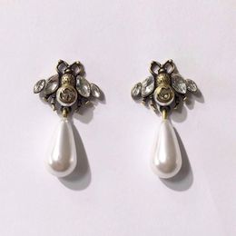 quality wing UK - fashion brand jewelry pearl wing bee stud earrings pearl stud earrings brass vintage high quality designer earrings 2020 designer earings